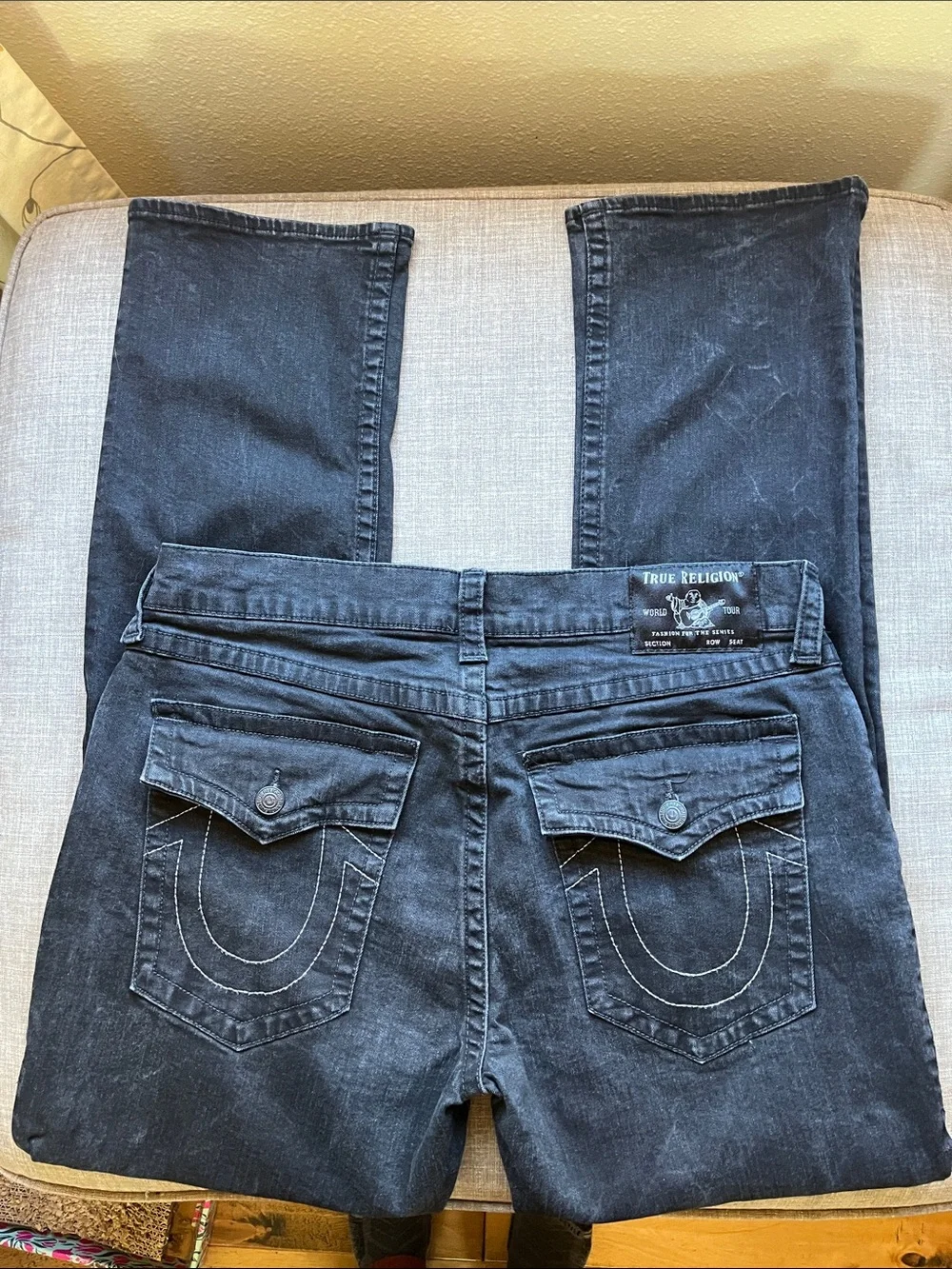 True Religion Ricky Relaxed Straight Black Jeans 40